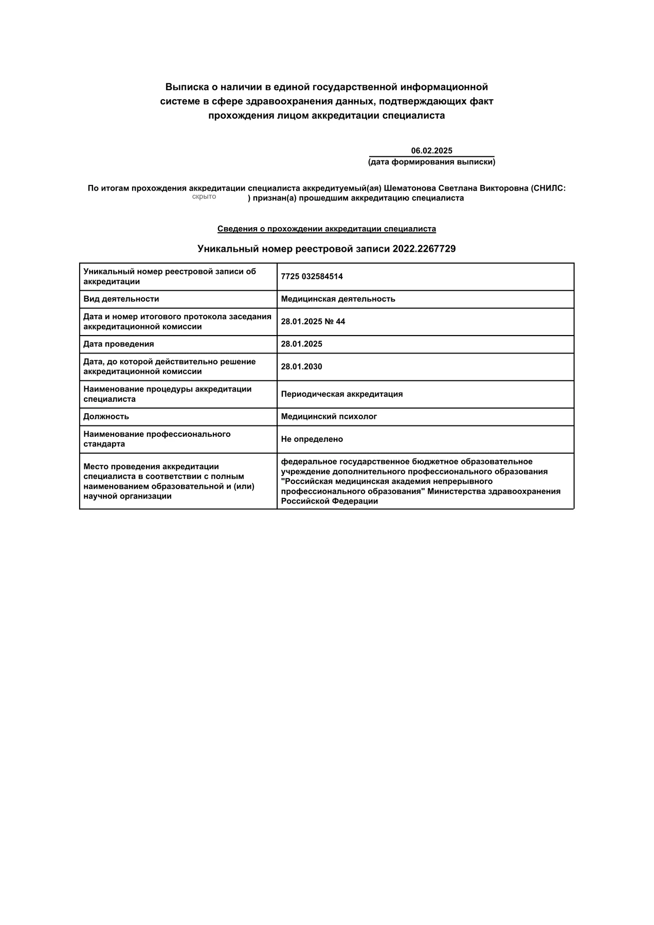 Аккредитация медицинского психолога